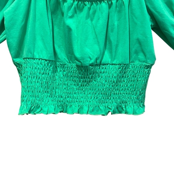 Topshop Green Shirred Waist Puff Short Sleeve Crop Top Size 6 New - Picture 2 of 8